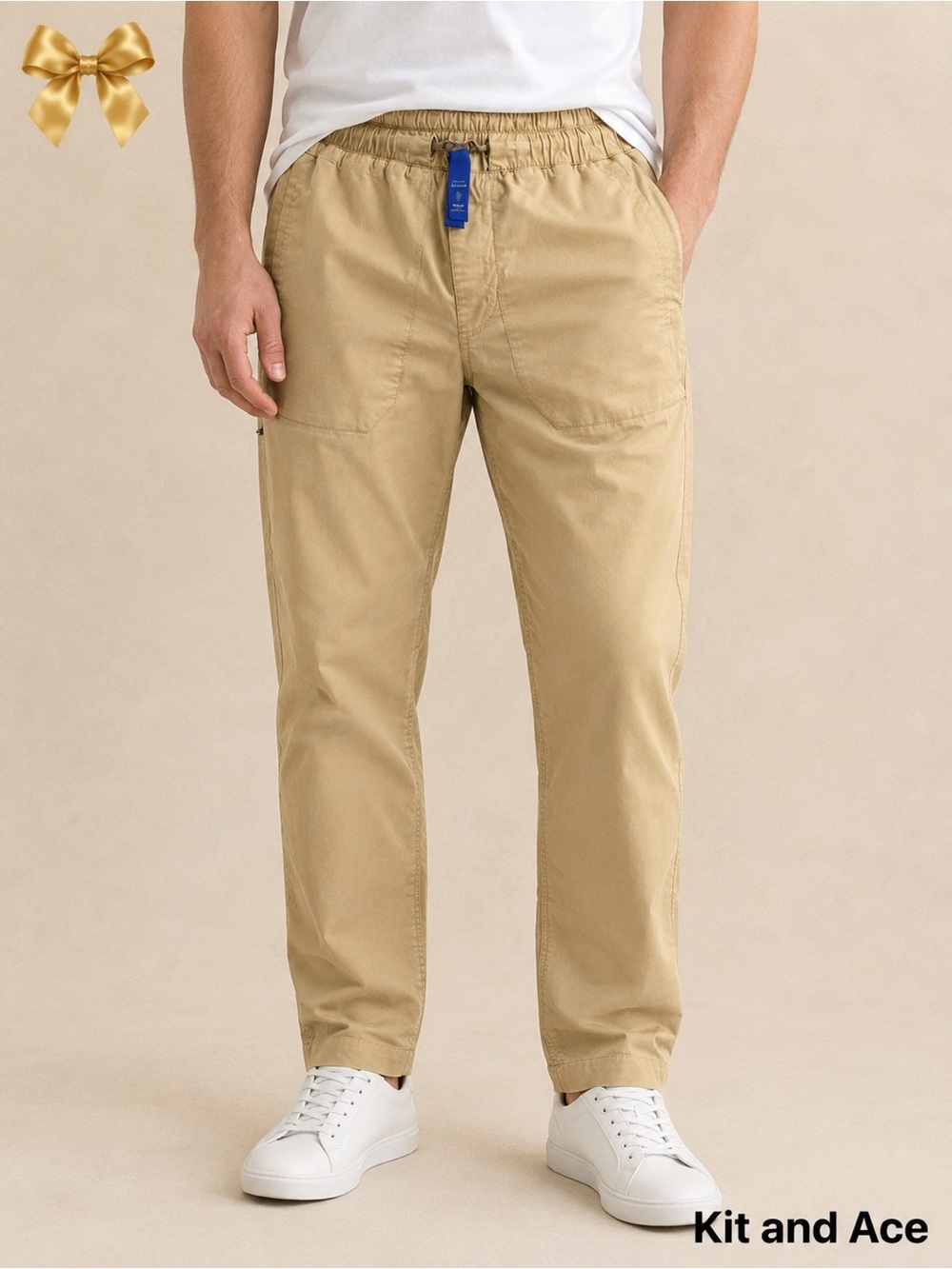 Kit and Ace Khaki Pants Pull On 2” Wide Elastic Waist 5 Pockets 1 Zip Size 36